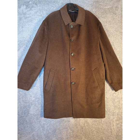 Jones New York Mens Coat Overcoat 42S Brown 100% Wool 48825Z Double Breasted